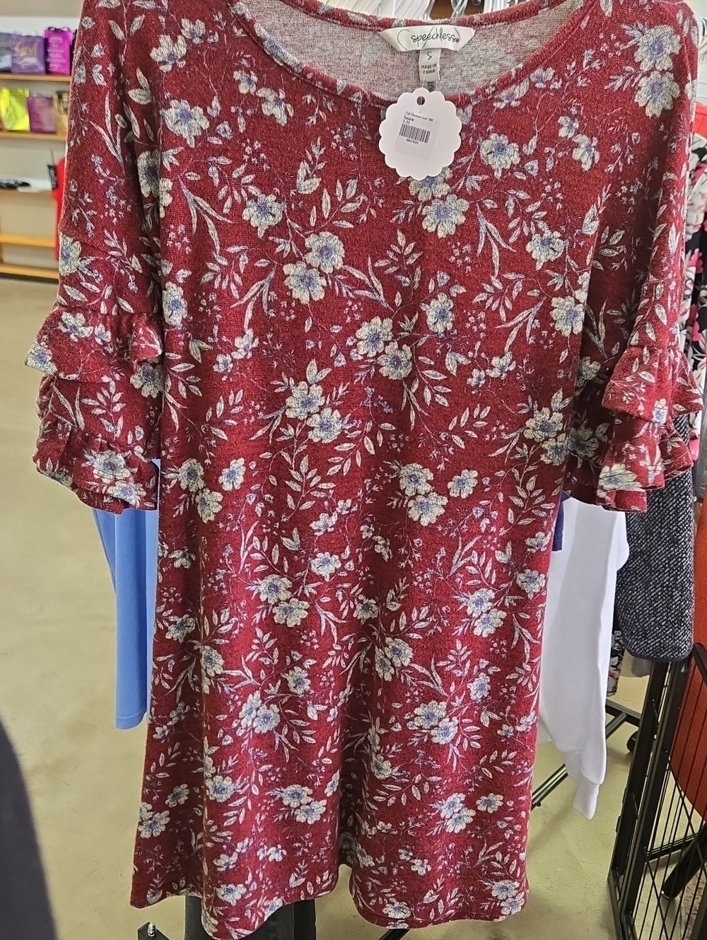 Speechless Red Floral Ruffle Sleeve Dress